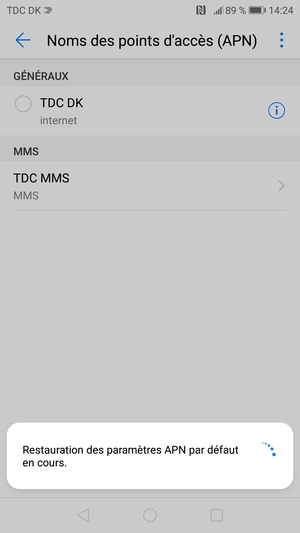 Votre téléphone va être réinitialisé avec les paramètres Internet et MMS par défaut
