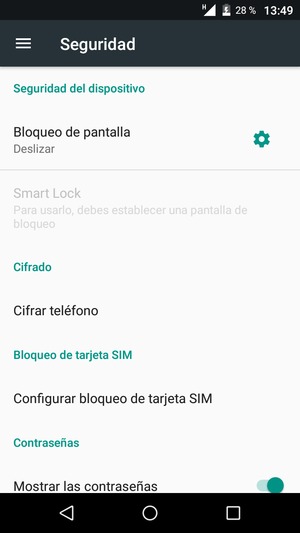 Para cambiar el PIN de la tarjeta SIM, vuelva al menú Seguridad y seleccione Configurar bloqueo de tarjeta SIM