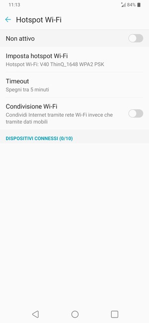 Seleziona Imposta hotspot Wi-Fi