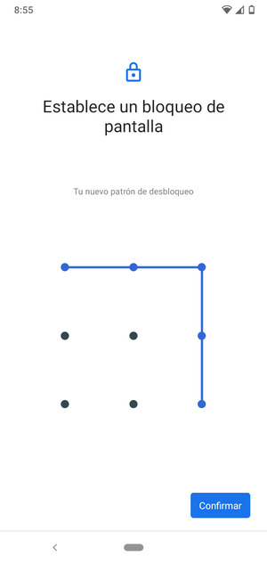 Dibuje de nuevo el patrón de desbloqueo y seleccione Confirmar