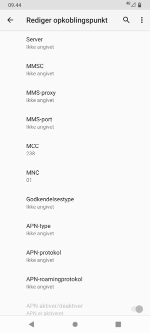 Scroll ned og indtast MMS-oplysninger