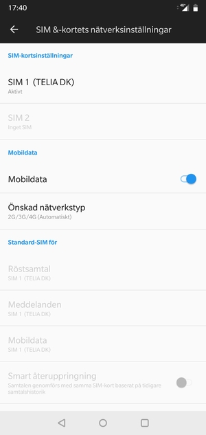 Välj SIM 1 eller SIM 2