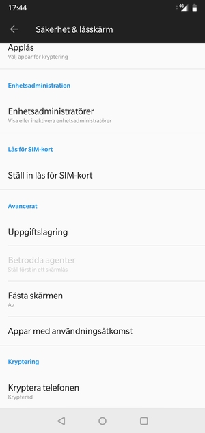 Scrolla till och välj Ställ in lås för SIM-kort