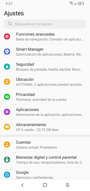 Desplácese y seleccione Seguridad