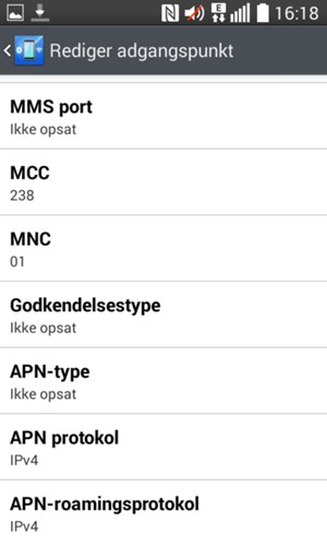 Scroll ned og indtast internet-oplysninger