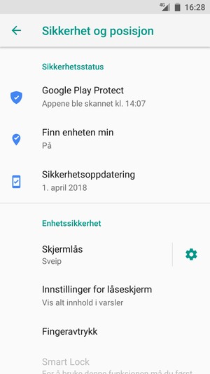 For å aktivere skjermlåsen, gå til Sikkerhet og posisjon-menyen og velg Skjermlås
