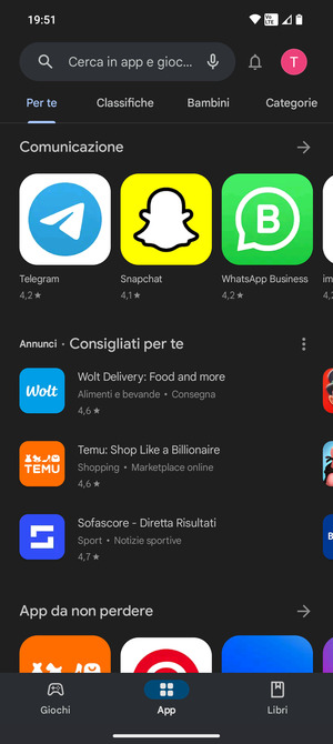 Seleziona la barra di ricerca