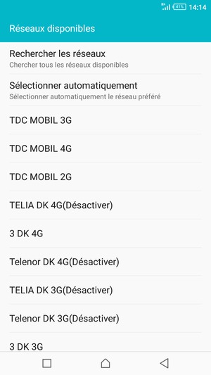 Sélectionnez un opérateur réseau dans la liste