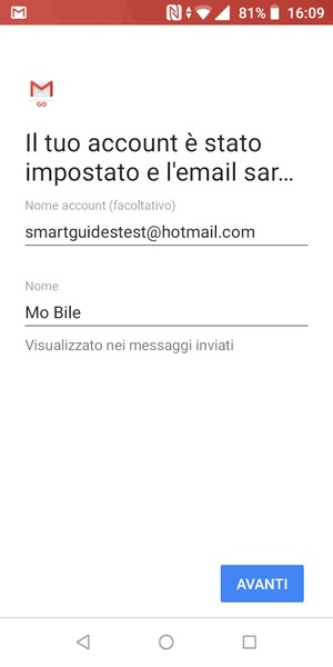 Scegli un nome per il tuo account e inserisci il tuo nome. Seleziona AVANTI