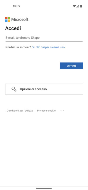 Inserisci il tuo indirizzo email e seleziona Avanti