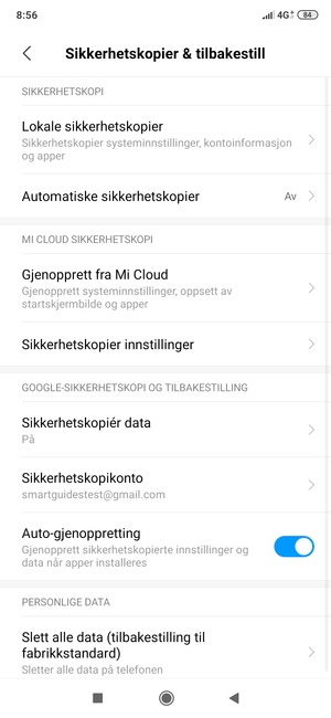 Velg Sikkerhetskopikonto