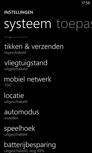 Scroll naar en selecteer mobiel netwerk