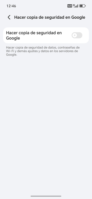 Active Hacer copia de seguridad en Google