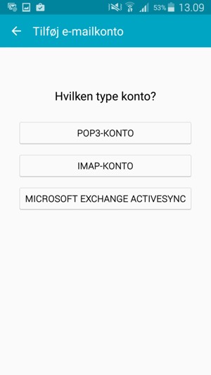 Vælg POP3-KONTO eller IMAP-KONTO