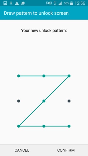 Draw the unlock pattern again and select CONFIRM
