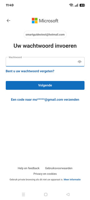 Voer uw wachtwoord in en selecteer Volgende