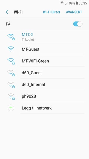 Du er nå koblet til Wi-Fi-nettverket