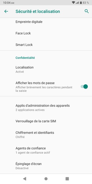 Faites défiler et sélectionnez Verrouillage de la carte SIM