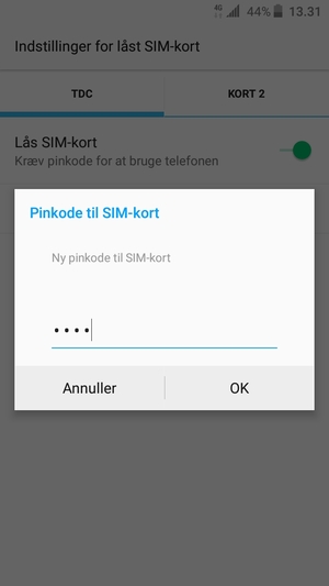 Indtast din Nye pinkode til SIM-kort og vælg OK