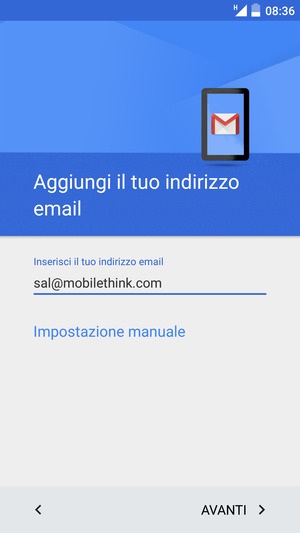 Inserisci il tuo indirizzo email e seleziona AVANTI
