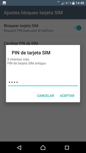 Introduzca su PIN de tarjeta SIM antiguo y seleccione ACEPTAR