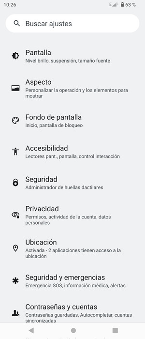 Desplácese y seleccione Seguridad