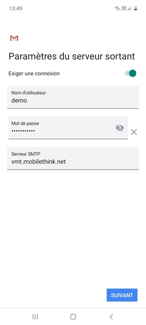 Entrez l'adresse du serveur Sortant
