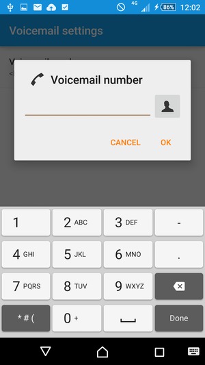 Enter the Voicemail number and select OK