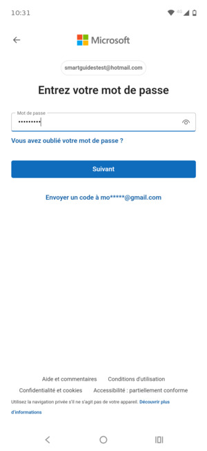 Saisissez votre mot de passe et sélectionnez Suivant