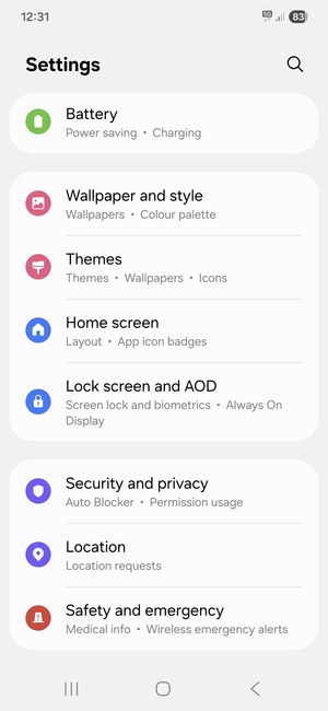 To activate your screen lock, go to the Settings menu and select Lock screen and AOD
