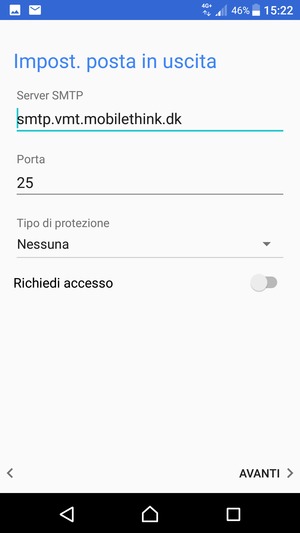 Disattiva Richiedi accesso e seleziona AVANTI