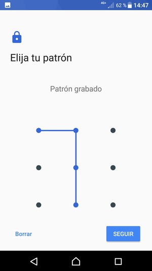Dibuje un patrón de desbloqueo y seleccione SEGUIR