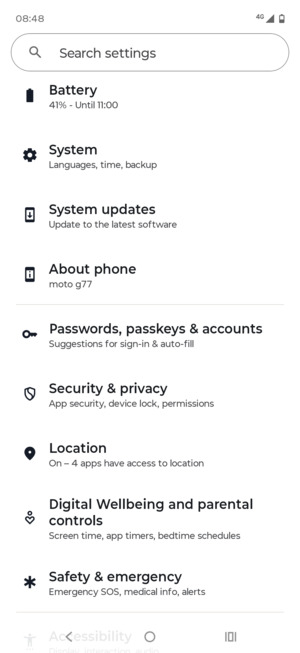 Scroll to and select Passwords, passkeys & accounts