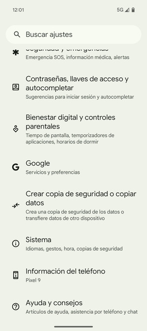 Desplácese y seleccione Sistema