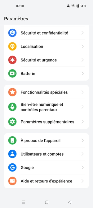 Faites défiler et sélectionnez Sécurité et confidentialité