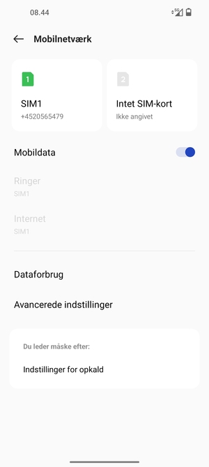 Vælg SIM1 eller SIM2