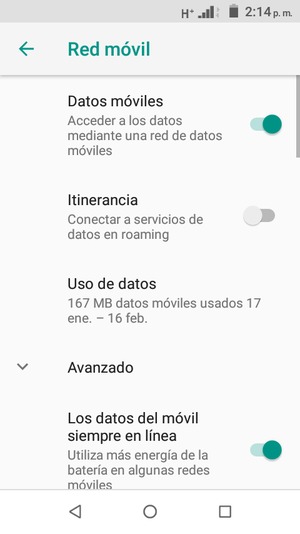 Para cambiar la red en caso de problemas de conectividad, desplácese y seleccione Avanzado