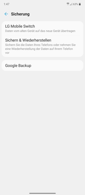 Wählen Sie Google Backup