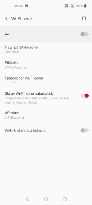 Velg Passord for Wi-Fi-sone