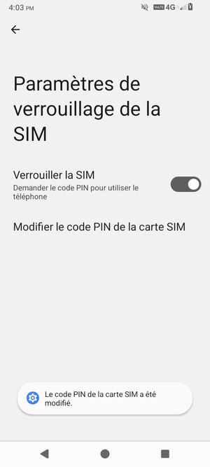 Votre code PIN de la carte SIM a été modifié