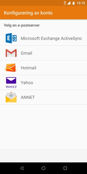 Velg Microsoft Exchange ActiveSync