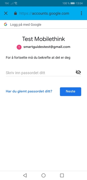 Skriv inn Gmail passord og velg Neste