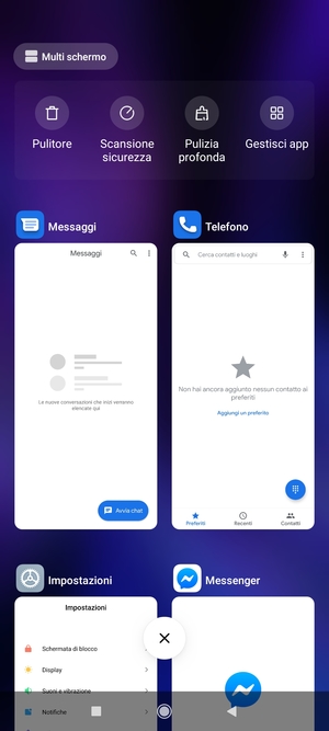 Seleziona l'icona Elimina per chiudere tutte le applicazioni in esecuzione