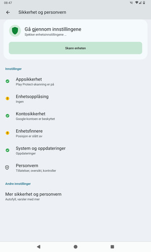For å aktivere skjermlåsen, gå til Sikkerhet og personvern-menyen og velg Enhetsopplåsning