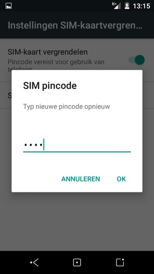 Bevestig uw nieuwe pincode en selecteer OK
