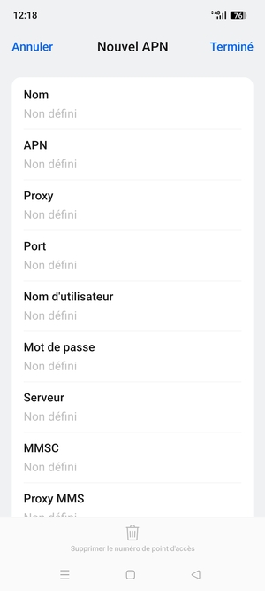 Saisissez les informations Internet
