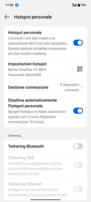 Il telefono è ora pronto per essere usato come modem