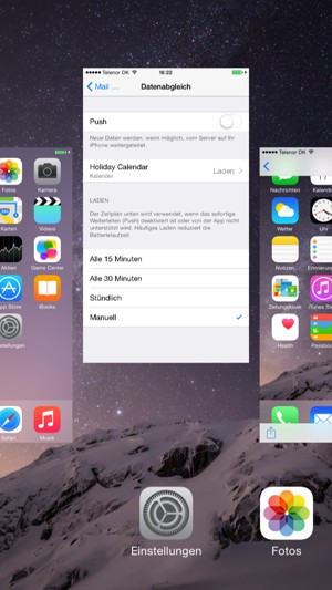 Apps nach oben streifen, um sie zu schliessen. Dies wird Batterie sparen.