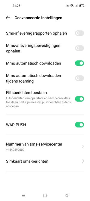 Selecteer Nummer van sms-servicecenter