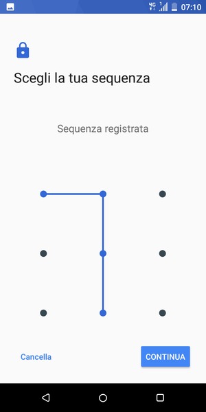 Disegna una sequenza di sblocco e seleziona CONTINUA